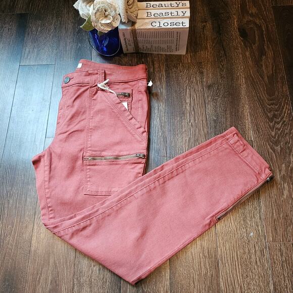 Joie Pant Anthropologie Pinkish Orange Park Skinny Ankle Zipper Moto Pant 30 NWT - Picture 1 of 11
